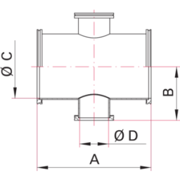 ISO-K Cross Reducing 4-way DN100 to DN63 Stainless Steel 304 ISO-K Cross Reducing 4-way DN100 to DN63 Stainless Steel 304
